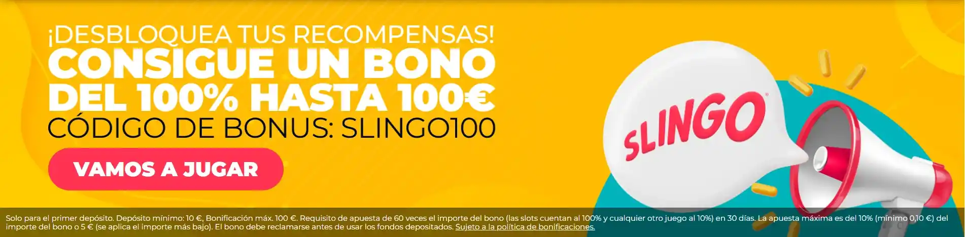 Bono de bienvenida de Slingo del 100% hasta 150 € con 100 tiradas gratis