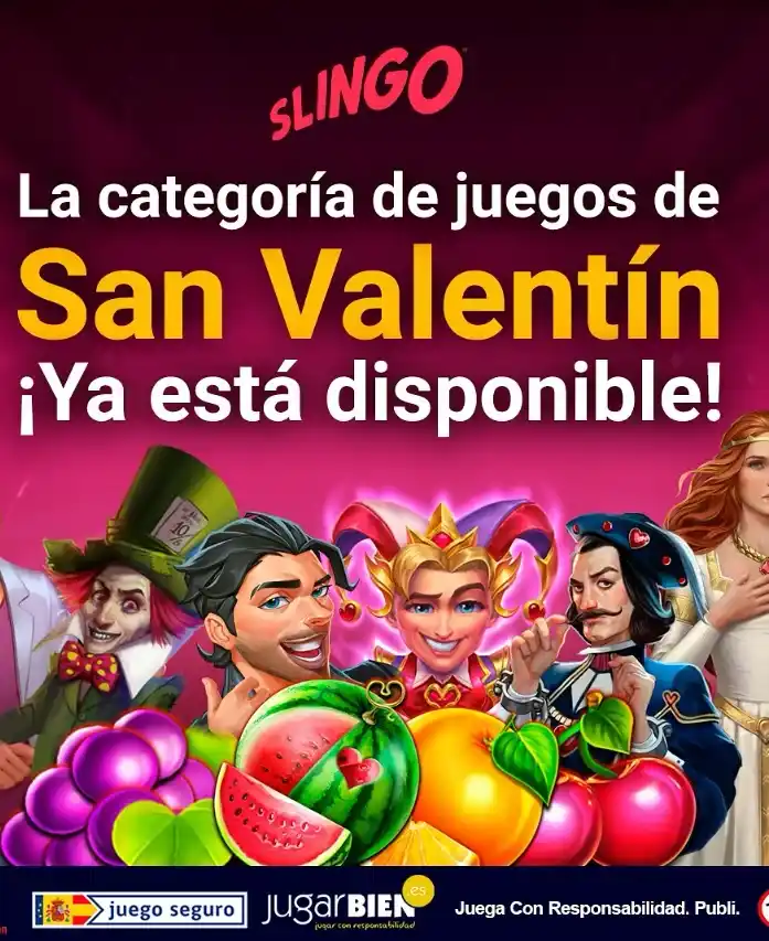 Promoción San Valentín Slingo con personajes y frutas vibrantes